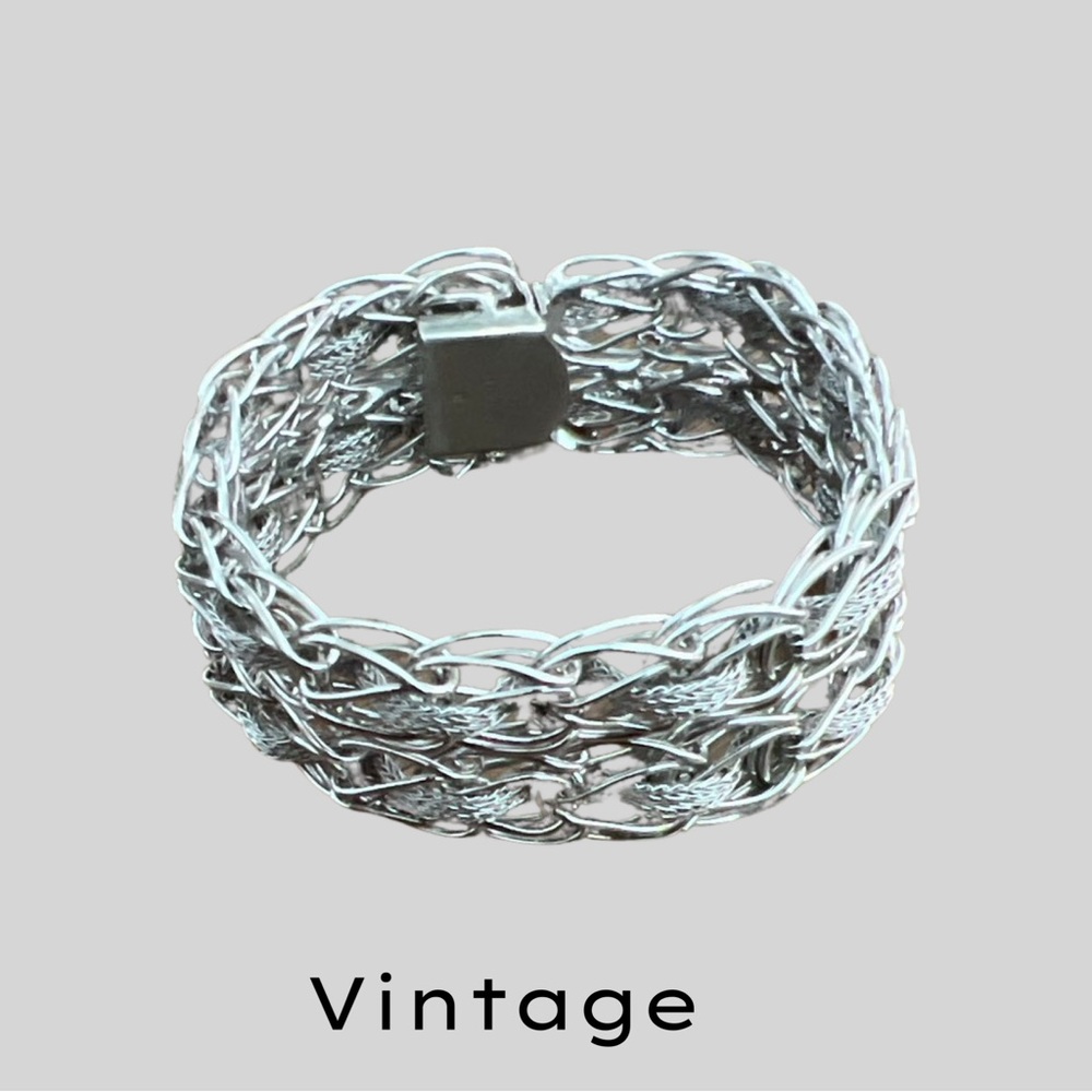 VINTAGE STERLING SILVER WOVEN STARTER CHARM BRACELET - 7” LENGTH